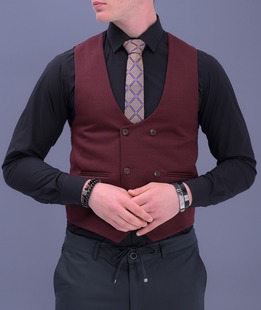 Елегантен двуредов мъжки елек цвят бордо