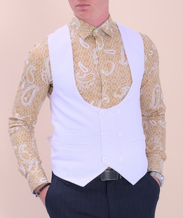 Официален снежно бял двуредов мъжки елек