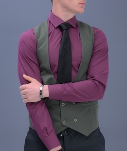 Мъжки елегантен зелен структурен двуредов елек