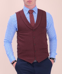 Класически мъжки елек с висок ревер в бордо