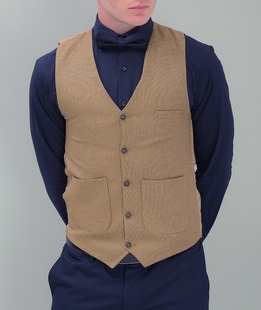 Елегантен едноредов елек в цвят горчица мъжки