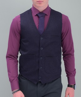 Тъмно син официален едноредов елек мъжки