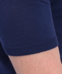 Мъжка памучна плетена тениска с яка в тъмно синьо