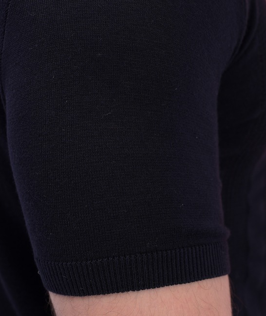 Памучна плетена мъжка фланелка с къс ръкав в черно
