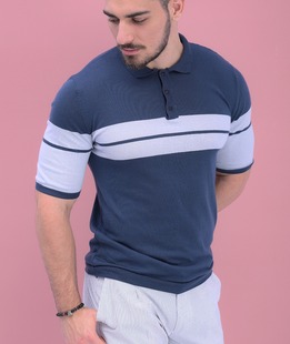 Плетена блуза с къс ръкав в петролено син цвят мъжка