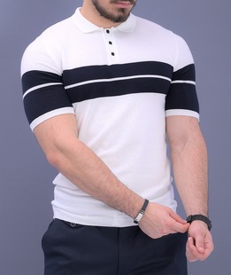 Поло тениска от тънко плетиво с яка в екрю