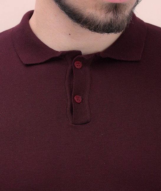 Плетена едноцветна стилна тениска с яка в бордо мъжка