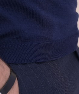 Мъжка фланелка с къс ръкав от тънко плетиво в тъмно синьо