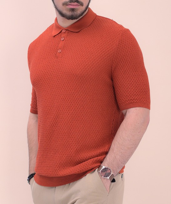 Тениска тип поло плетена в оранжев цвят мъжка