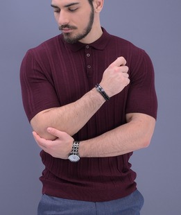 Релефна тениска с къс ръкав тип боди в бордо