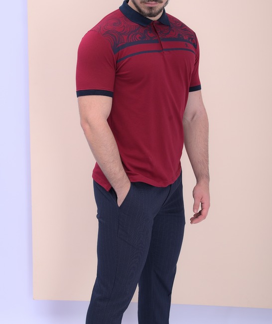 Мъжка поло тениска с къс ръкав в бордо на елементи