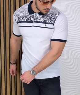 Поло тениска с къс ръкав в бяло на елемнти