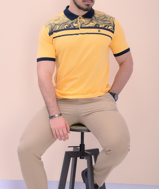 Мъжка бейсик поло тениска с яка в жълто 