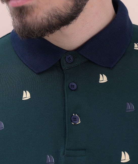 Мъжка поло тениска с къс ръкав в зелено на корабчета