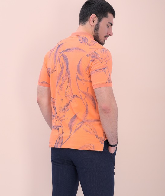 Тениска тип Лакоста в оранжево на листа мъжка