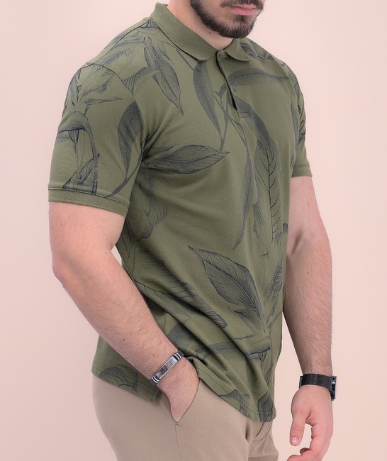 Тениска тип поло в зелено на листа мъжка
