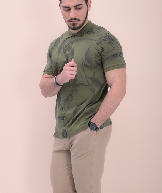 Тениска тип поло в зелено на листа мъжка