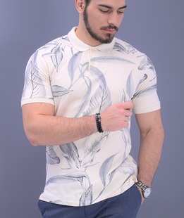 Мъжка фланелка с къс ръкав в бежаво на листа