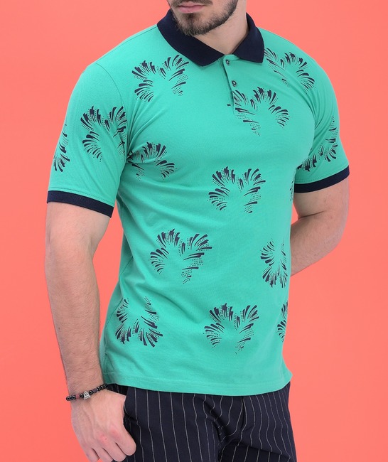 Мъжка тениска с яка и копчета тип Лакоста в зелено