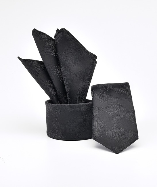 Изискана черна вратовръзка на пейсли елементи