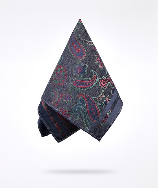 Синя premium вратовръзка на шарени пейсли елементи с кърпичка