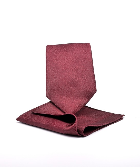 Луксозна вратовръзка на ромбоиди и ленти цвят бордо с кърпичка