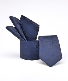 Premium вратовръзка на цветя тъмно синя с кърпичка