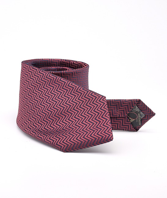 Мъжка елегантна вратовръзка на зиг заг с кърпичка цвят бордо
