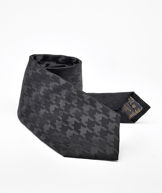 Premium Houndstooth черна вратовръзка с кърпичка