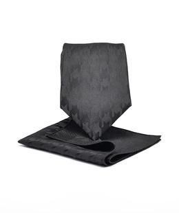 Premium Houndstooth черна вратовръзка с кърпичка