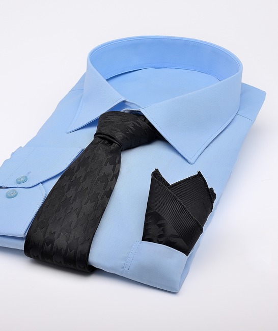Premium Houndstooth черна вратовръзка с кърпичка