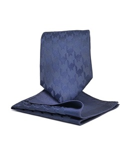 Мъжка широка вратовръзка Houndstooth тъмно син цвят