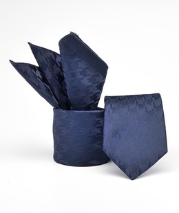 Мъжка широка вратовръзка Houndstooth тъмно син цвят