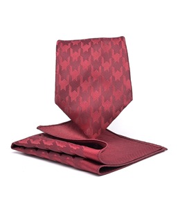 Мъжка широка вратовръзка Houndstooth цвят бордо