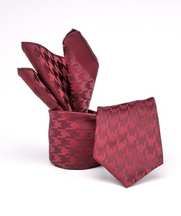 Мъжка широка вратовръзка Houndstooth цвят бордо