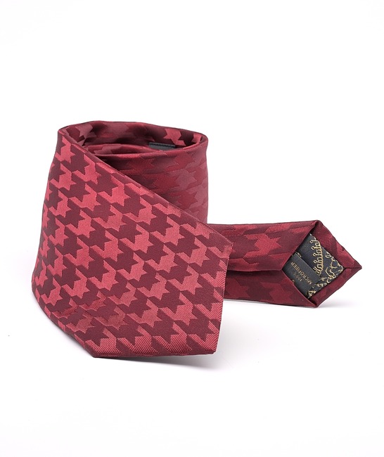 Мъжка широка вратовръзка Houndstooth цвят бордо
