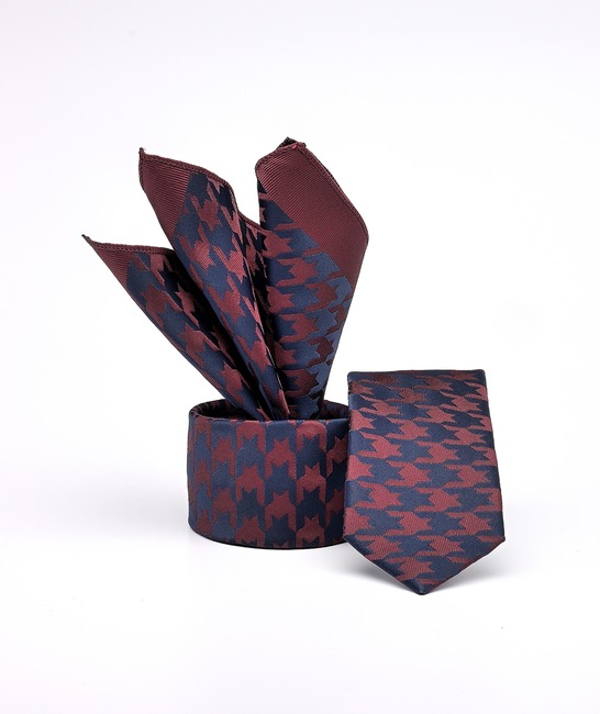 Класическа вратовръзка Houndstooth цвят бордо