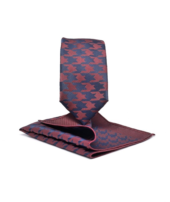 Класическа вратовръзка Houndstooth цвят бордо
