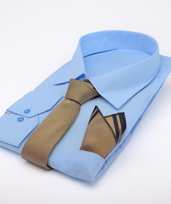 Premium вратовръзка цвят горчица на сини точки