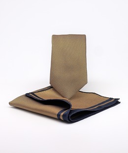 Premium вратовръзка цвят горчица на сини точки