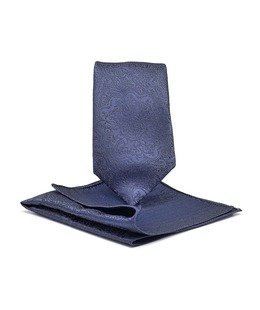 Мъжка тясна вратовръзка с пейсли елементи тъмно син цвят