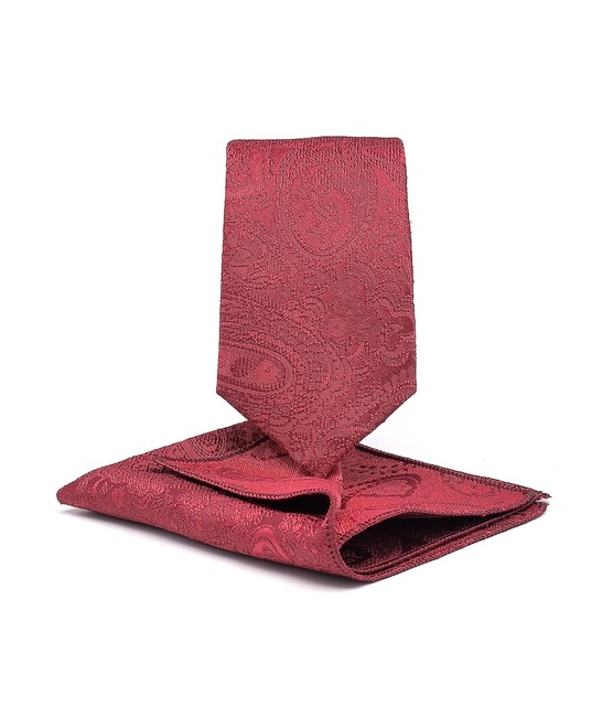 Мъжка тясна вратовръзка с пейсли елементи цвят бордо