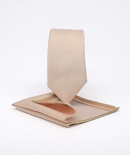 Класическа бежова вратовръзка с кърпичка