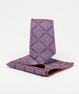 Мъжка синя елегантна вратовръзка на розови ромбоиди