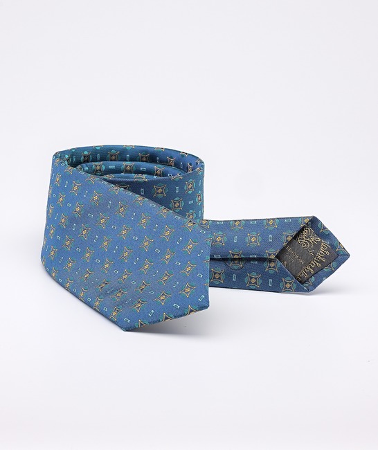 Синьо зелена тънка мъжка вратовръзка на златни ромбоидчета