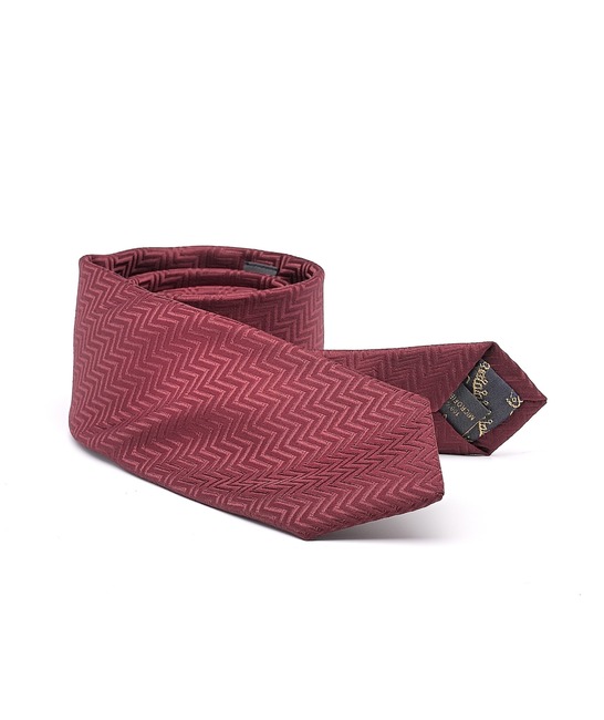 Premium вратовръзка на зиг заг елементи с кърпичка цвят бордо
