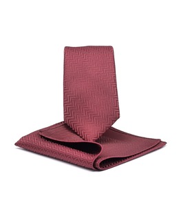 Premium вратовръзка на зиг заг елементи с кърпичка цвят бордо