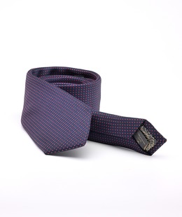 Елегантна тъмно синя вратовръзка на червени точки