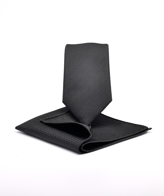 Луксозна черна premium вратовръзка на ленти с кърпичка