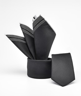 Черна луксозна вратовръзка с кърпичка